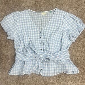 Anthropologie Light Blue Gingham Blouse women’s sz 24W
